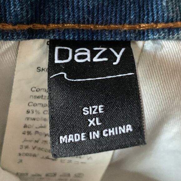 DAZY Denim Jean Midi Skirt Medium Wash A-Line Raw Hem Size XL - Picture 8 of 14